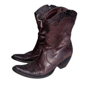 Prüne Womens Leather Western Ankle Boots Python Snake toe Side Zipper Brown 6.5